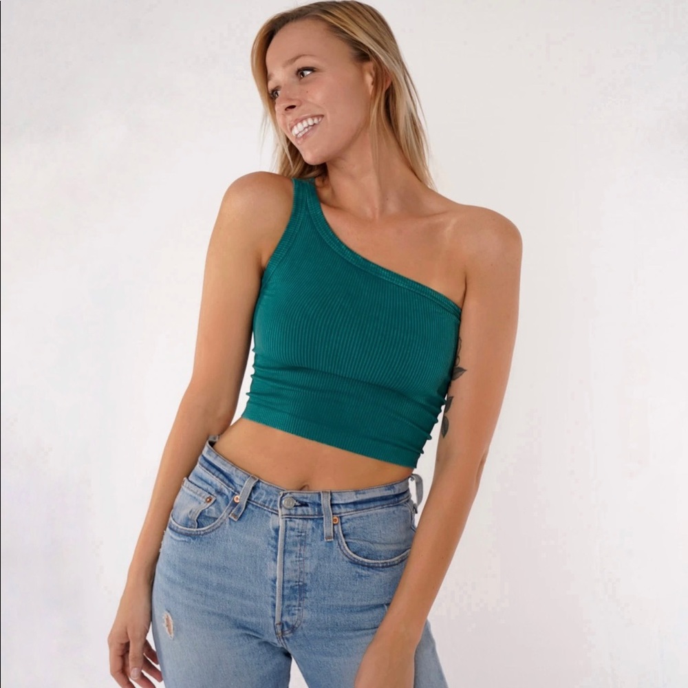 Jade Vintage Ribbed One Shoulder Top